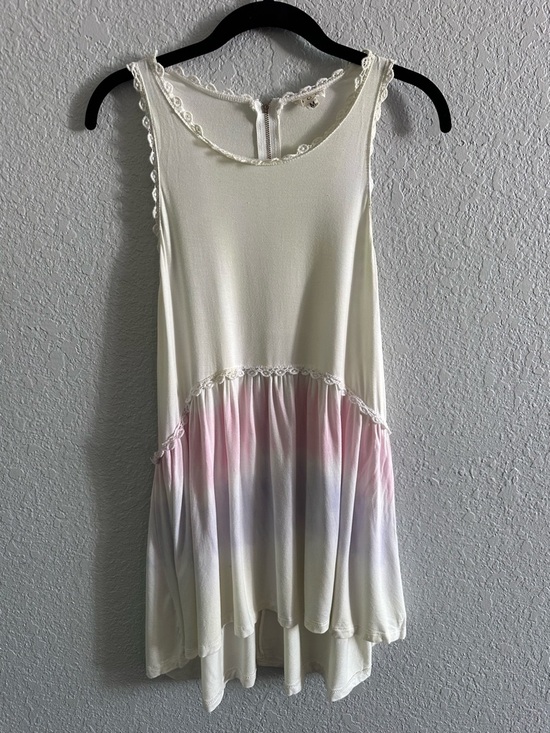 POL Tops - POL Boho Babydoll Tunic Top Lace Trim Ivory Pink Flowy Oversized Mini Size